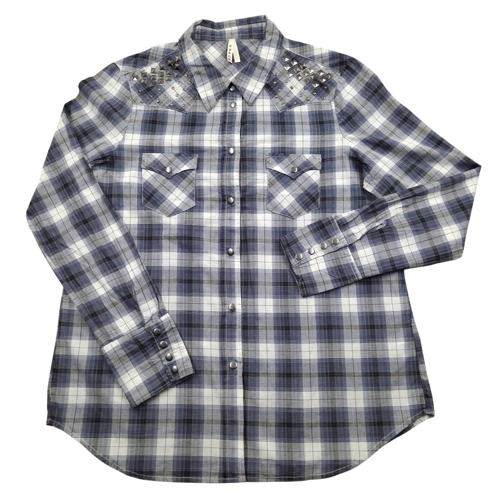 Roper Womens Plaid Studded Western Shirt‎ Long Sleeve Button Down Large